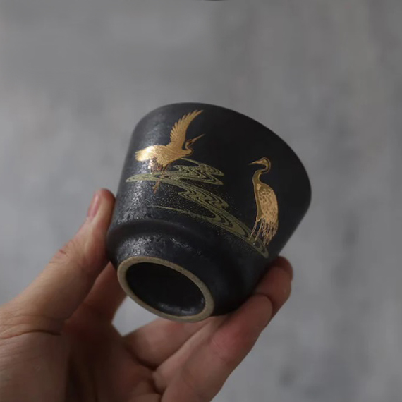 Tea cup  "Noble crane" black 100ml.